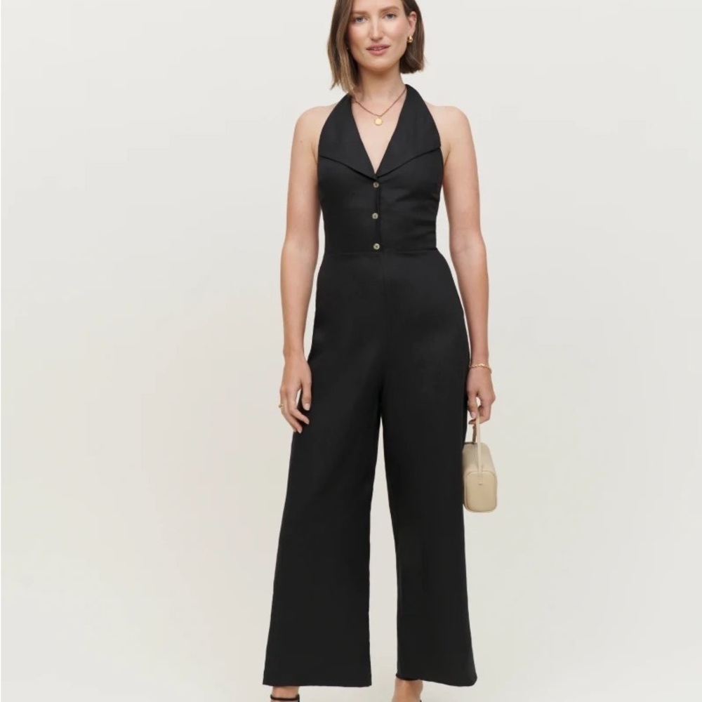 Reformation Billie black linen jumpsuit